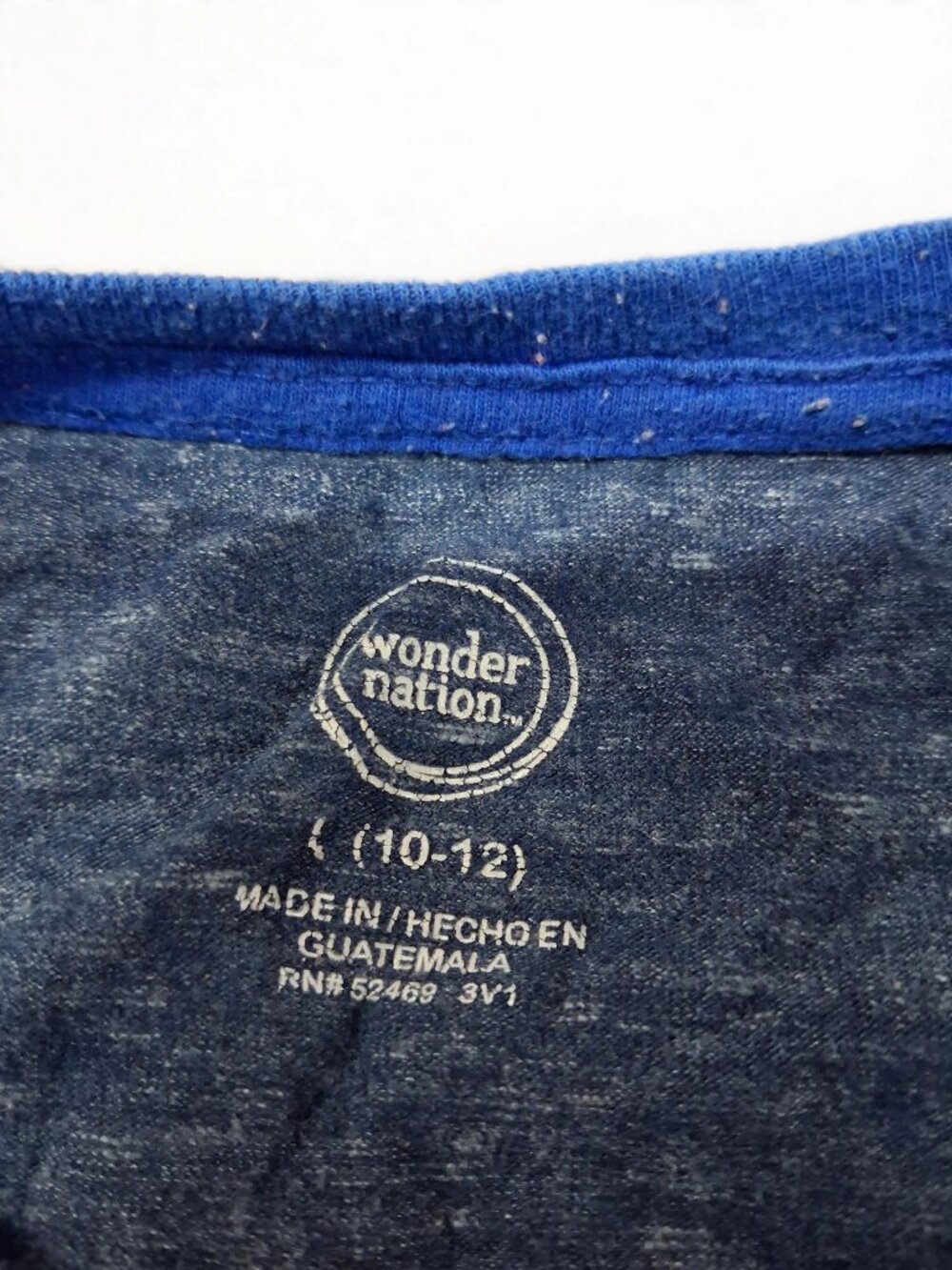 Wonder Nation blue heather raglan tee, royal-blue sleeves - Size 10-12 - USED